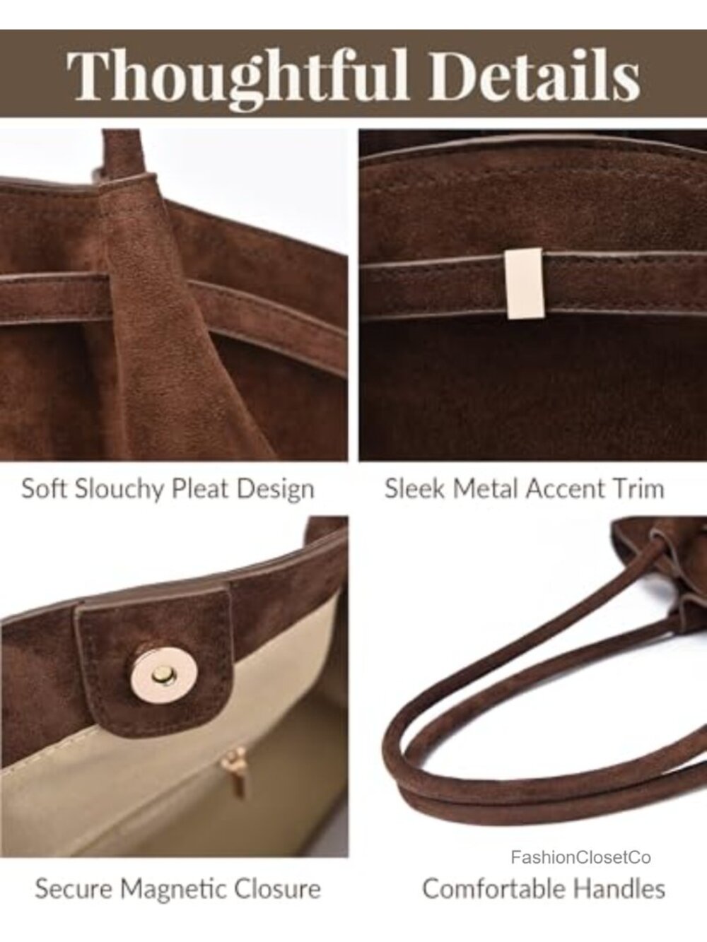 Faux Suede Tote Bag for Women - Shoulder Crossbody Handbag - Large Capacity - Picture 5 of 6